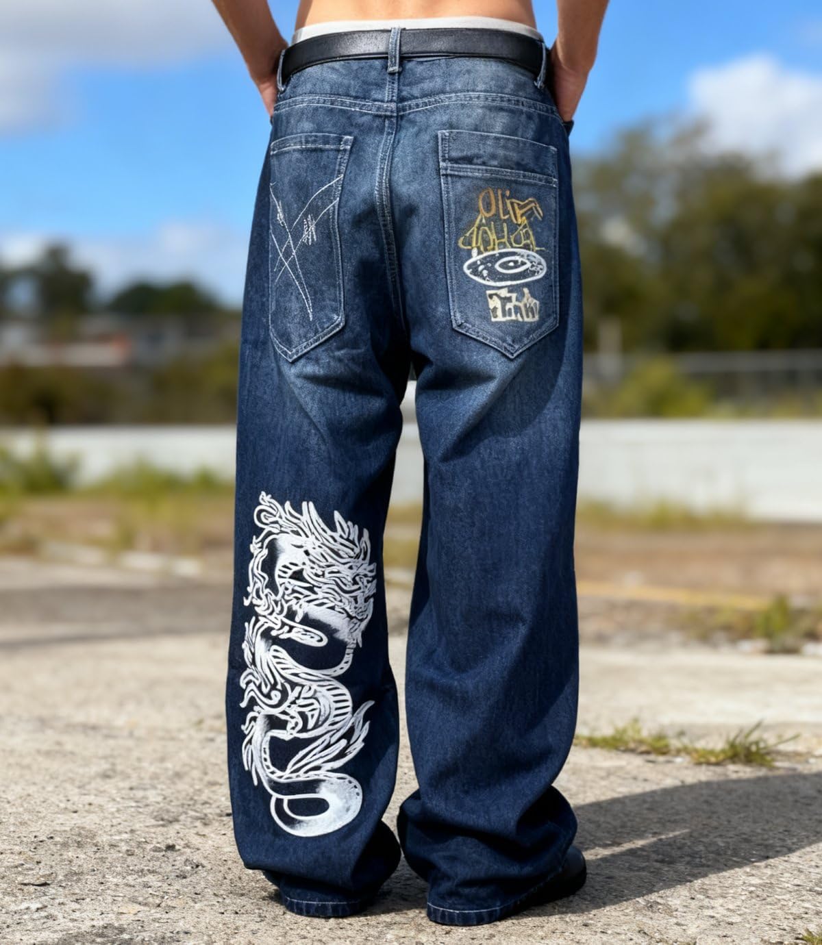 Unisex Y2K Hip Hop Street Jeans with Skeleton Print, Gothic Baggy Jeans, Vintage High Waist Denim, Wide Leg Pants - Image 6