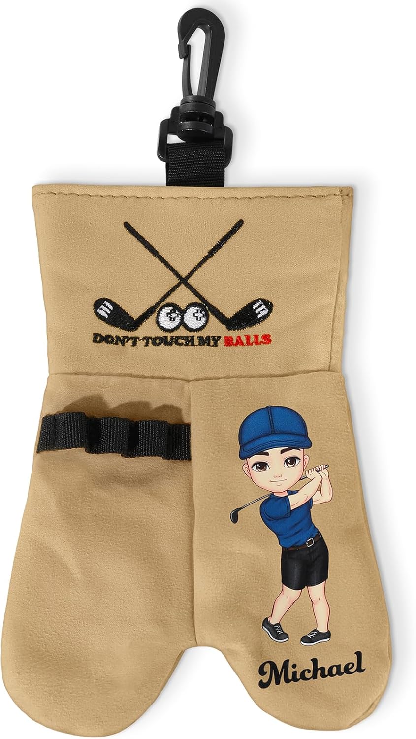 Personalized Funny Golf Ball Storage Bag - Custom Cartoon Character & Name Golf Pouch with Tee Holder for Men