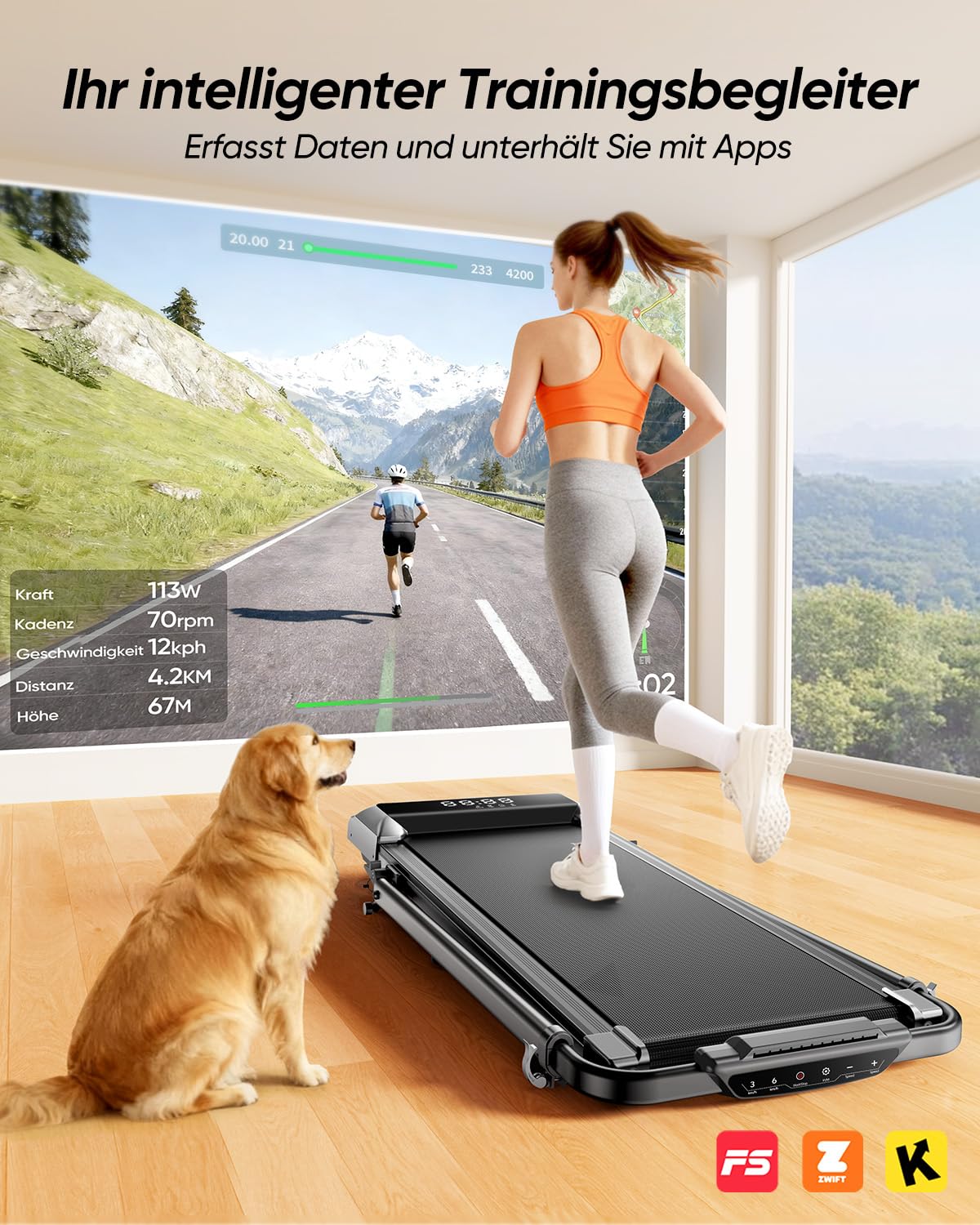 laufband für zuhause mit Neigung, 5 IN 1 Walking Pad mit 12% Steigung, 2.5HP Klappbar Laufband für Zuhause & Büro,2-LED-Anzeige,Bis 136kg Belastbar,Keine Installation