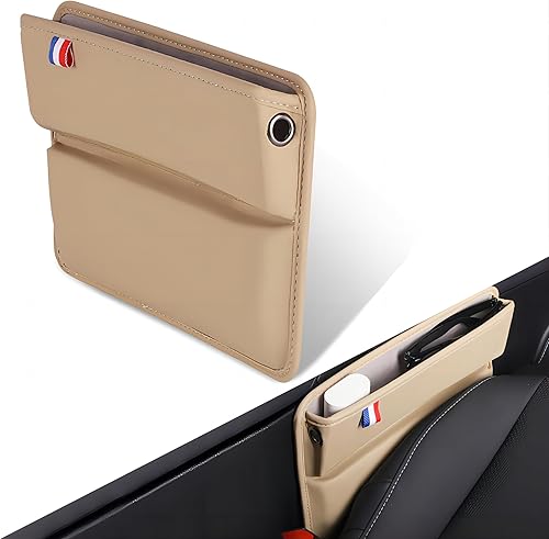 Miniatura 7 de Gseigvee Organizador de espacio para automóvil, 1 unidad, para rellenar espacio de asiento, caja de almacenamiento de cuero con agujero para cable,