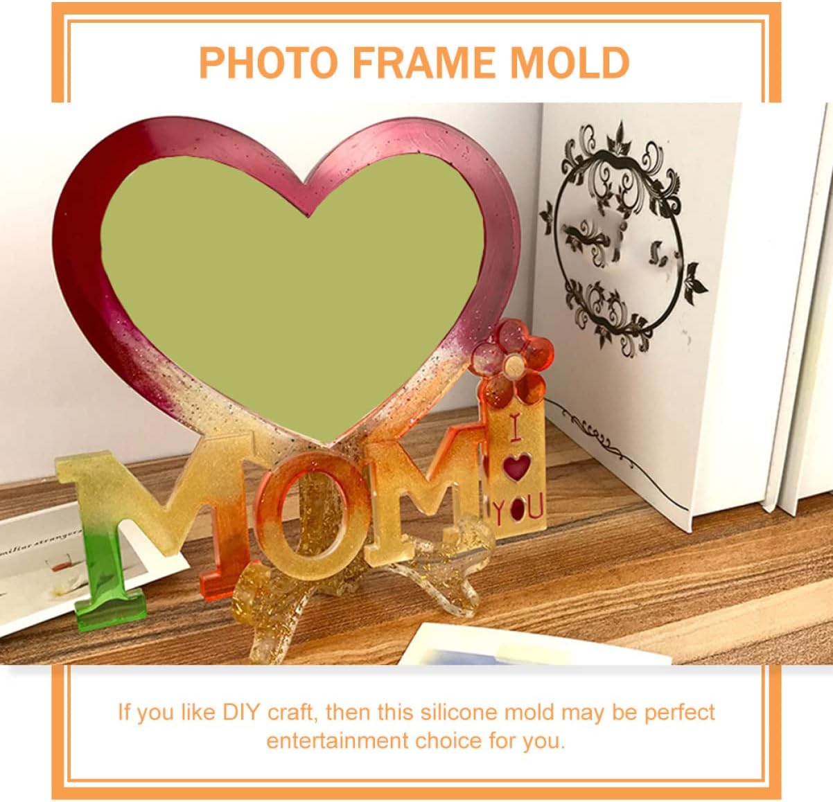 Uonlytech 1set Silicone Photo Frame Mold for Mother's Day Heart Shaped Epoxy Casting Molds Base for Creative Home and Craft Projects