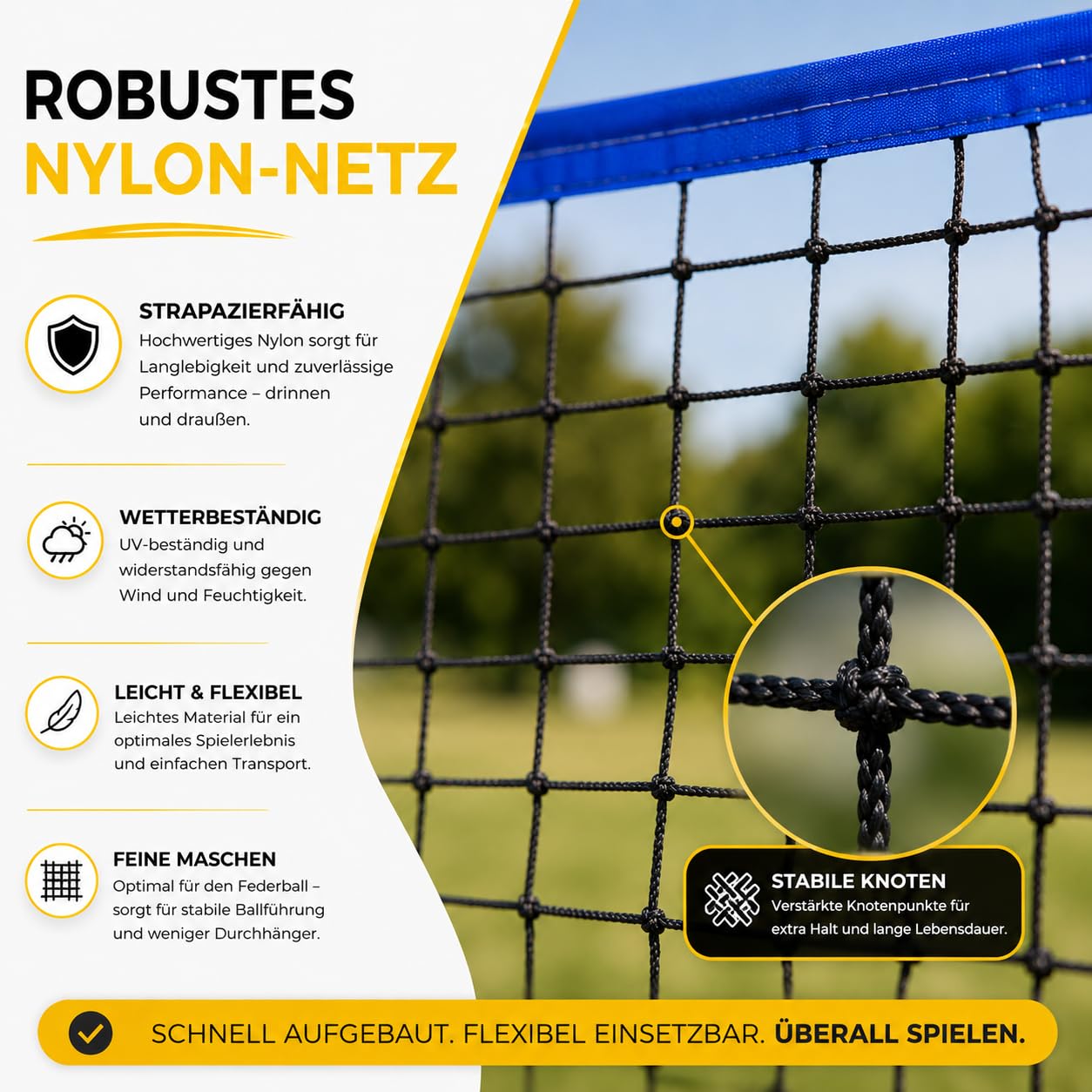3,1 m faltbares Badmintonnetz - mit Tragetasche und höhenverstellbarem Ständer 107/105/150 cm Nylon Federballnetz für Federball Badminton Tennis Volleyball Beachvolleyball einfach auf und abbaubar
