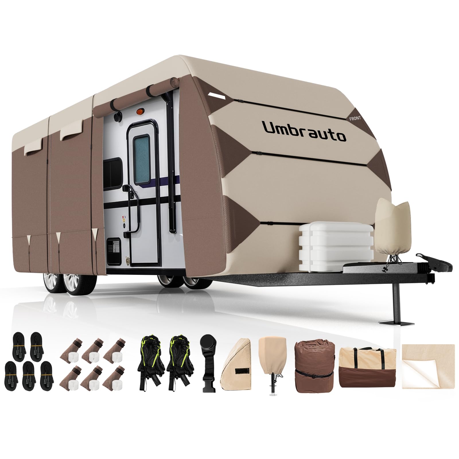 Umbrauto RV Cover 30-33ft: Waterproof Travel Trailer Cover, Camper Cover, Toy Hauler Cover with Tongue Jack Cover, Extra Windproof Ropes, Gutter Covers