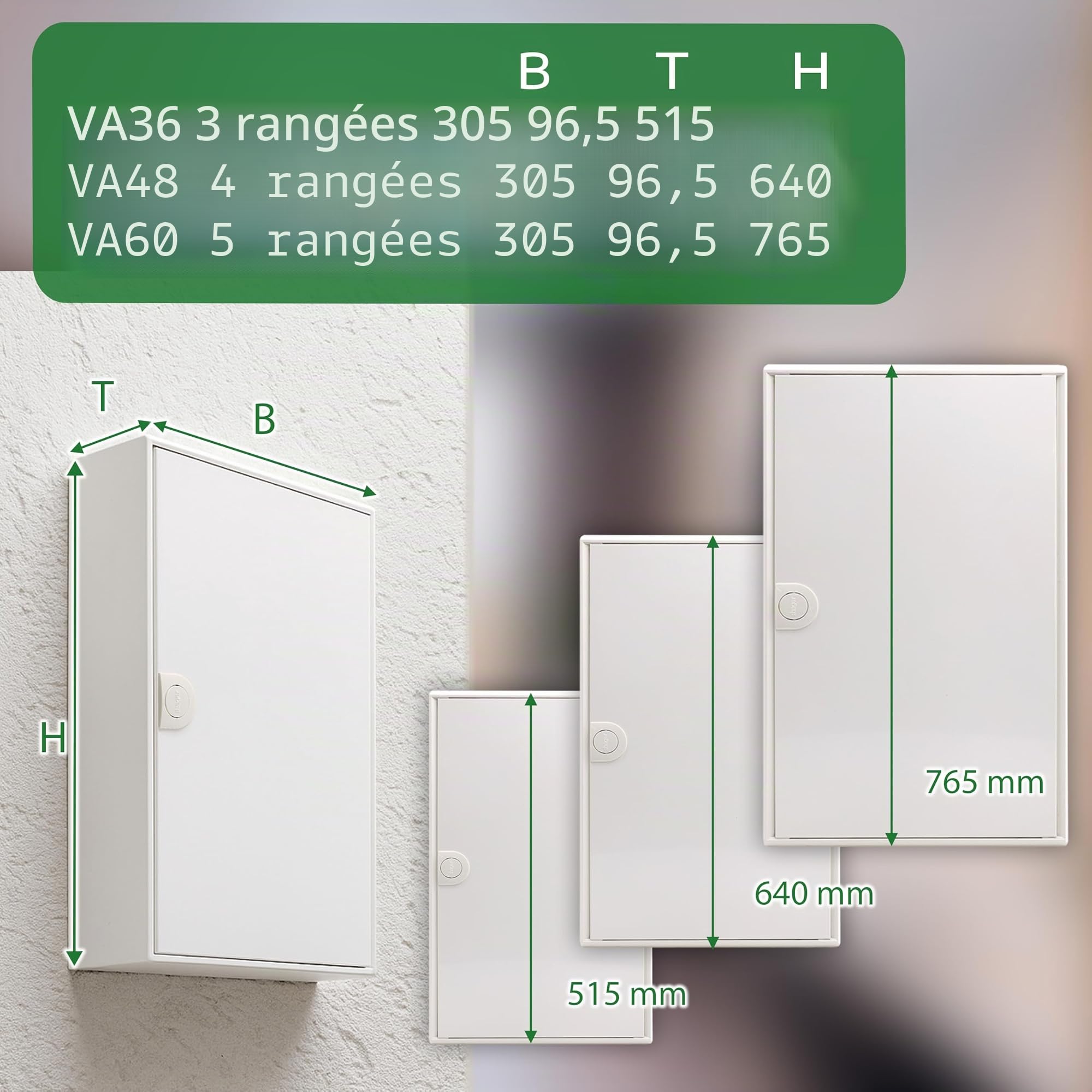 RSE Sous-distribution câblée Boîte à fusibles Encastrée et saillie Boîtier à ossature légère avec Distributeur Hager, En saillie 5 rangées VA60CN, avec protection contre les surtensions