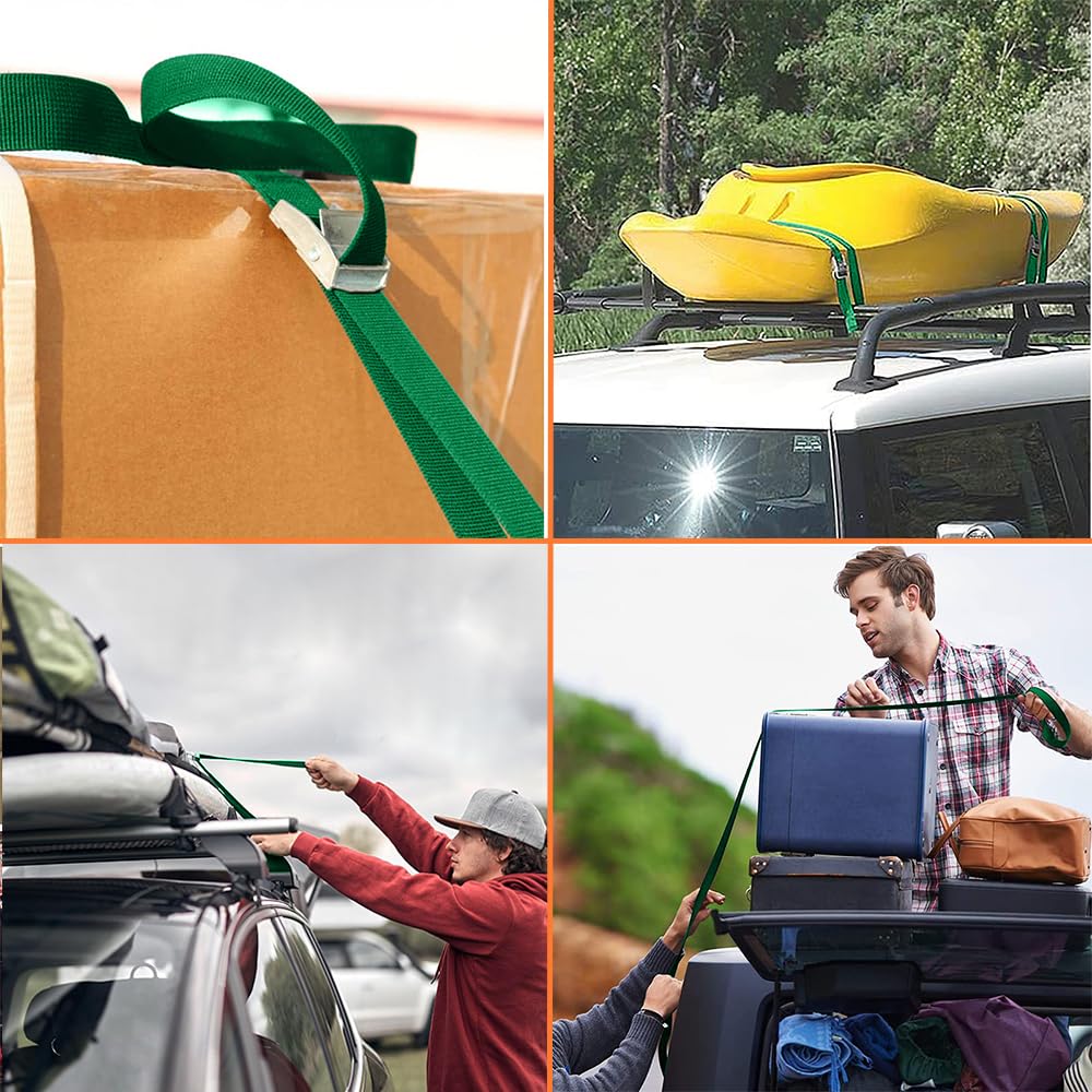 Correa de Amarre 2,5m x 2,5cm 10uds, Eslingas con Carraca Cincha de Amarre Ajustable para Portaequipajes, Portabicicletas, Coche, Motocicleta, etc. (Verde)