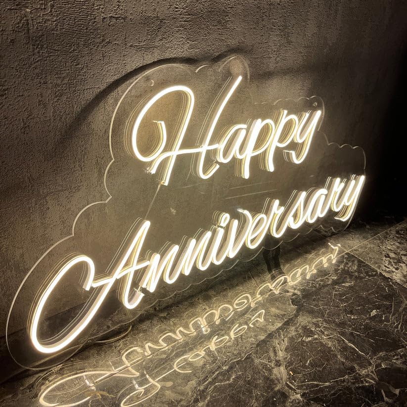 Happy Anniversary Neon Sign Light. Wall decor for Wedding Party (12 inch X 18 inch W/W (Happy Anniversary)-image-0