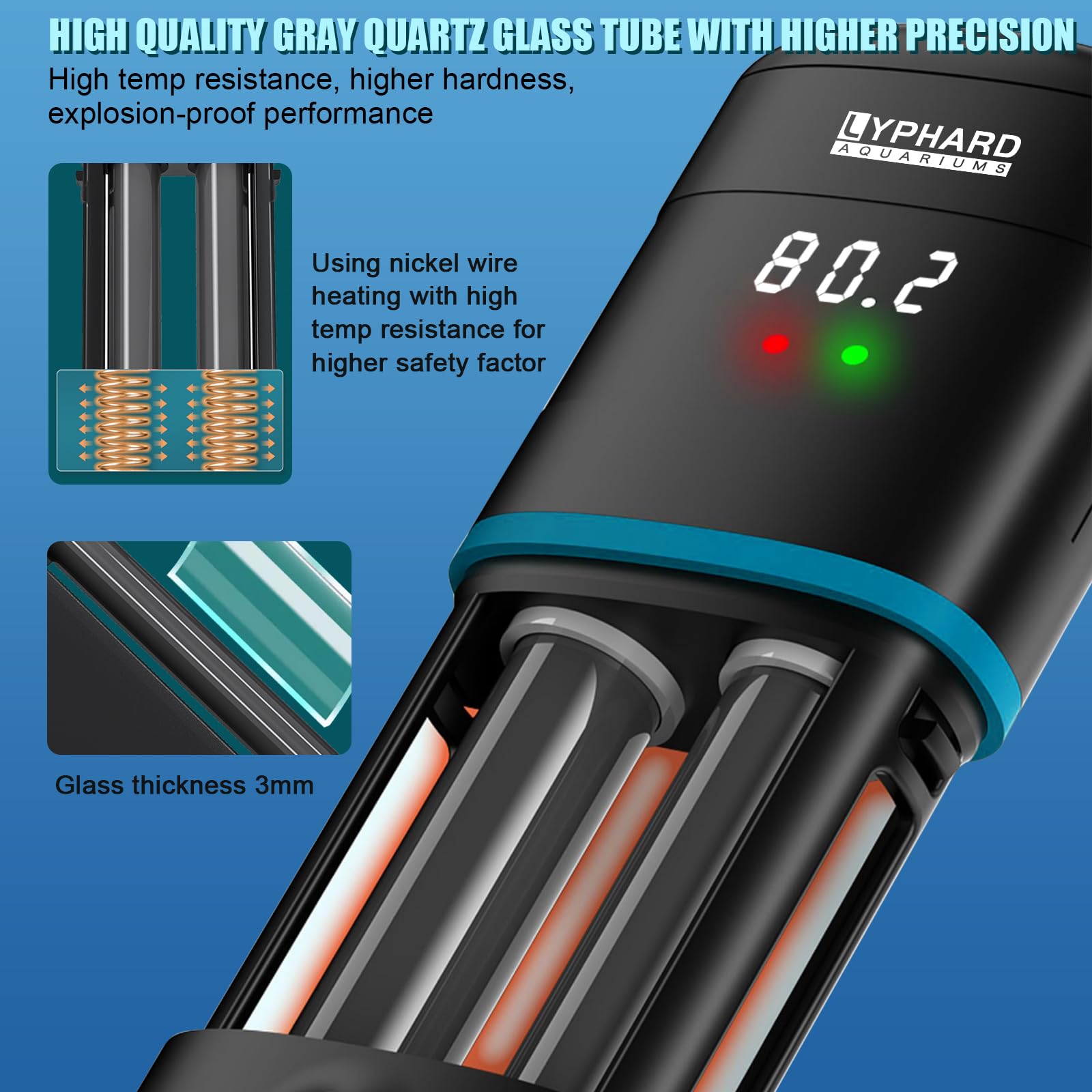 LYPHARD AQUARIUMS Calentador electrónico para acuario, calentador de pecera pequeño de 500 W, calentador sumergible ajustable, control de temperatura PID con LED digital, apagado automático de secado