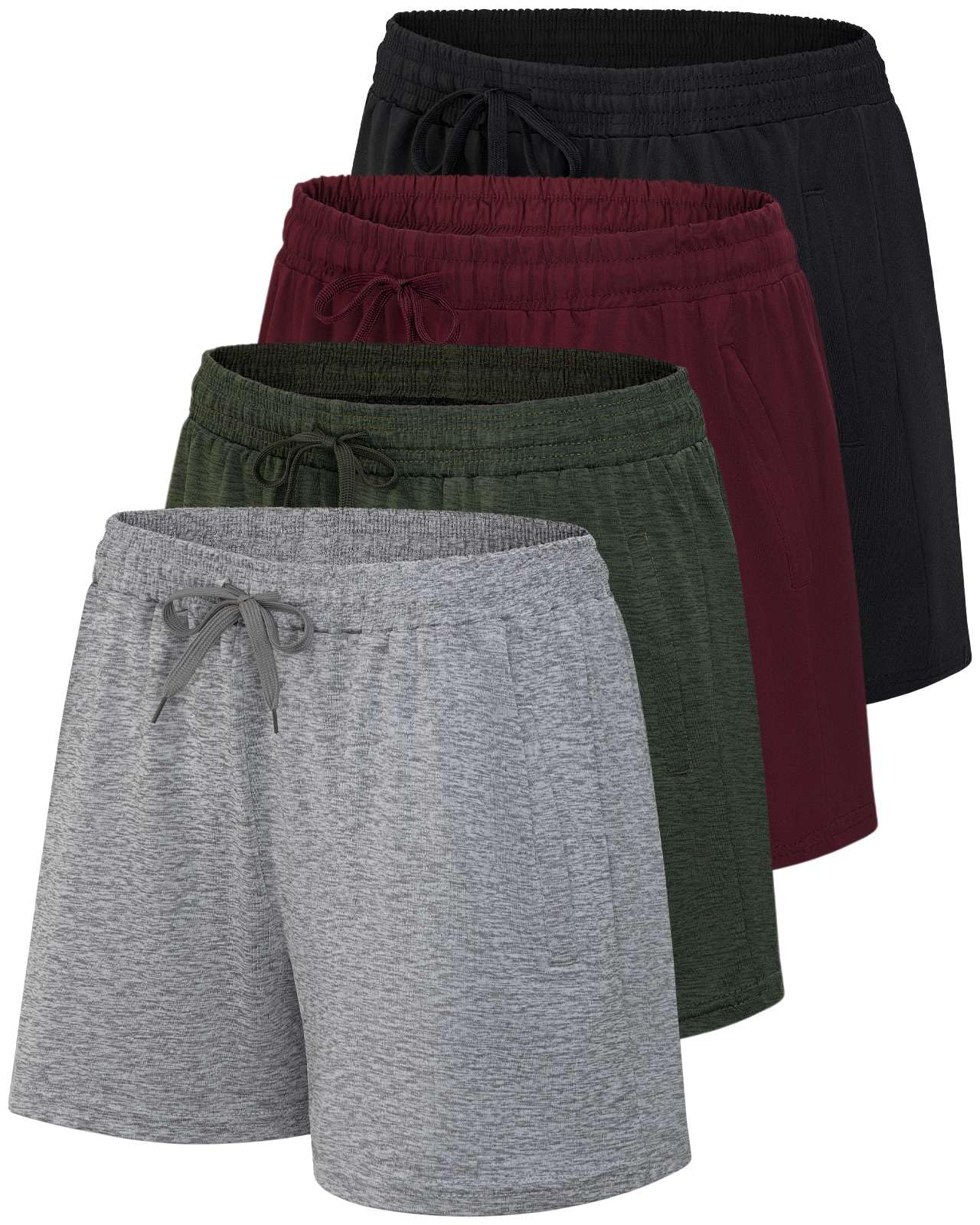 Real Essentials4 Pack: Womens Athletic Dry-Fit Lounge Shorts with Zipper  Pockets (Available in Plus Size)