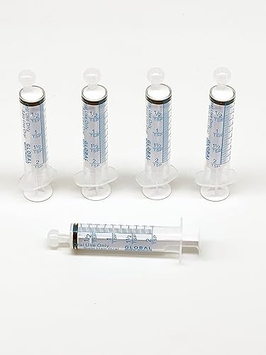 Jeringa oral UltraFlo de 0.3 fl oz con tapa, punta excéntrica, 2 cucharaditas, varilla de émbolo de junta tórica de 10 cc, 5 unidades