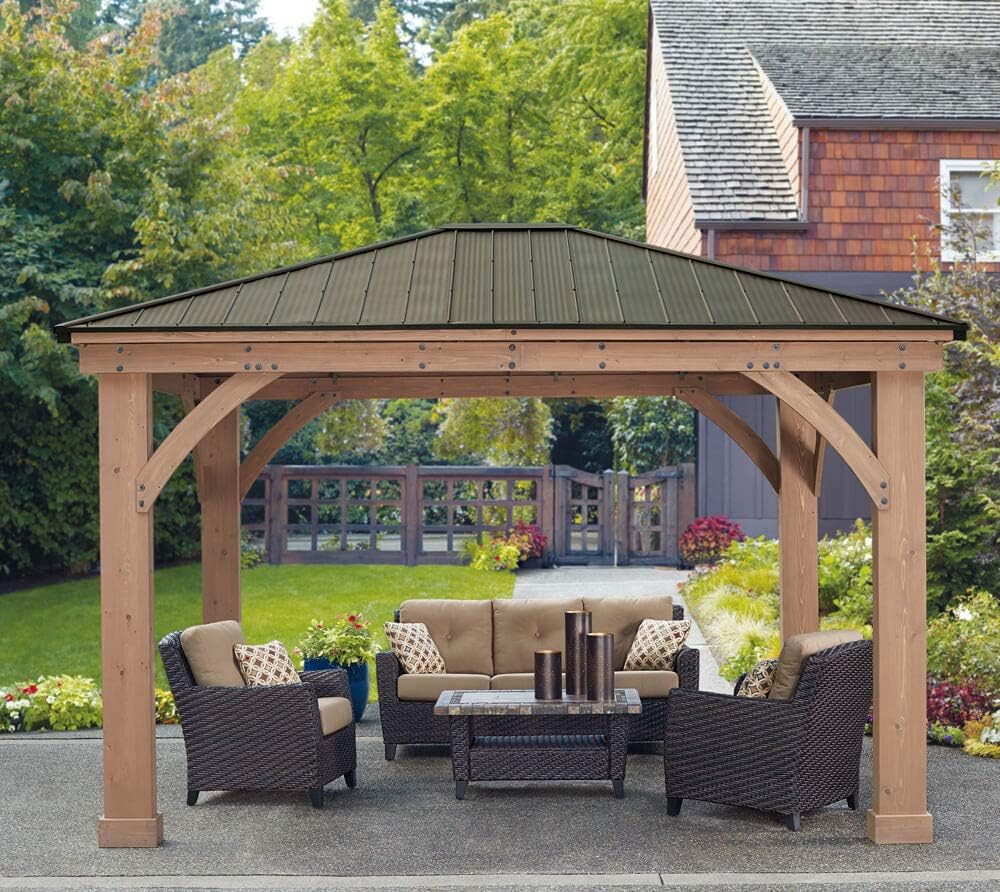 Westmann Devon Gazebo in a garden setting with outdoor furniture.