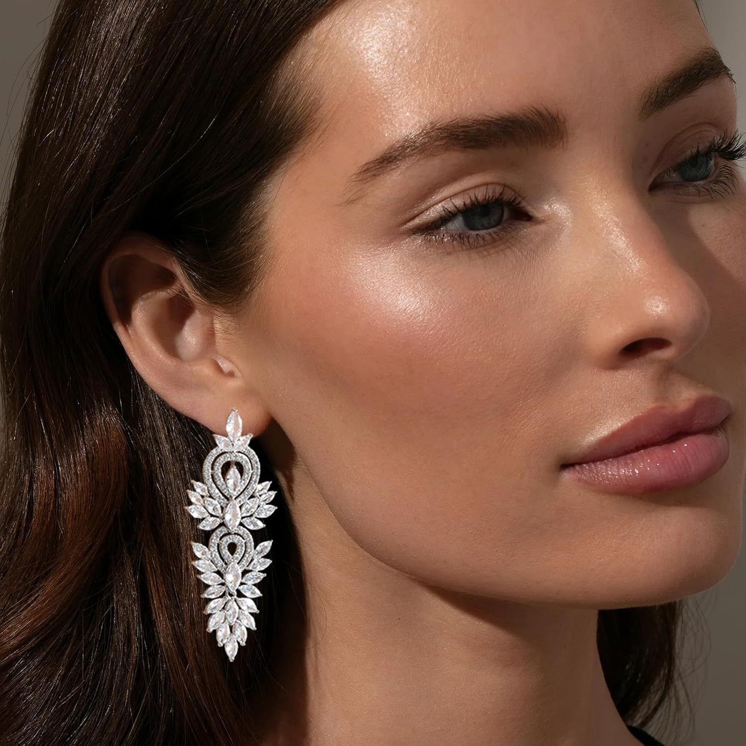 Sparkly Silver Chandelier Earrings for Women Dangling Crystal Drop Cubic Zirconia Bridal Earrings for Wedding Formal Event - Image 3