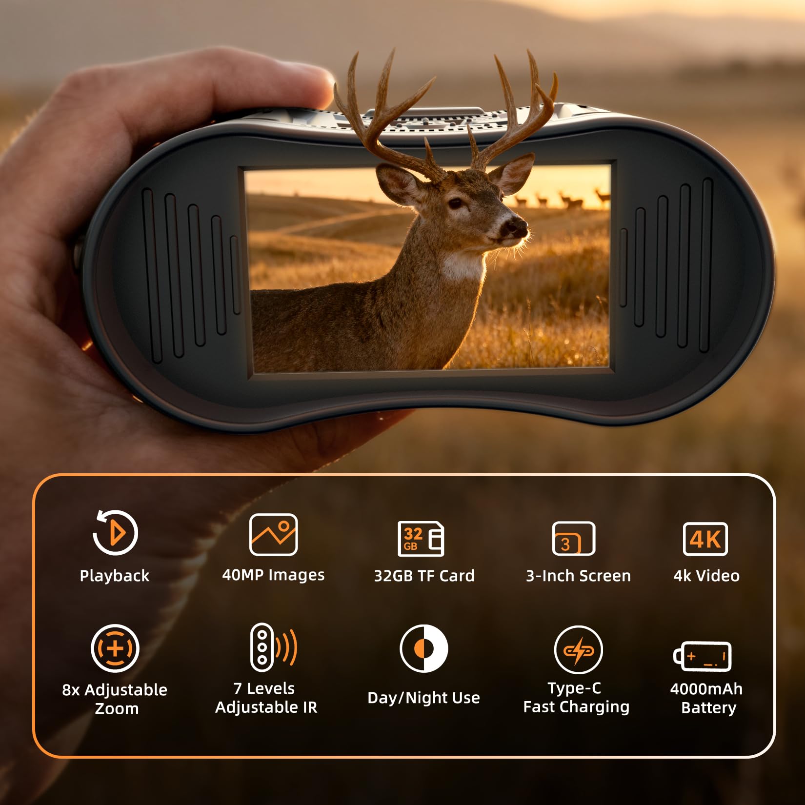 Night Vision Goggles, 4K HD Night Vision Binoculars with 7X Digital Zoom, 3'' HD Screen & Rechargeable Battery for Camping & Security, with 32GB TF Card for Photos and Videos, Gifts for Men Him Dad