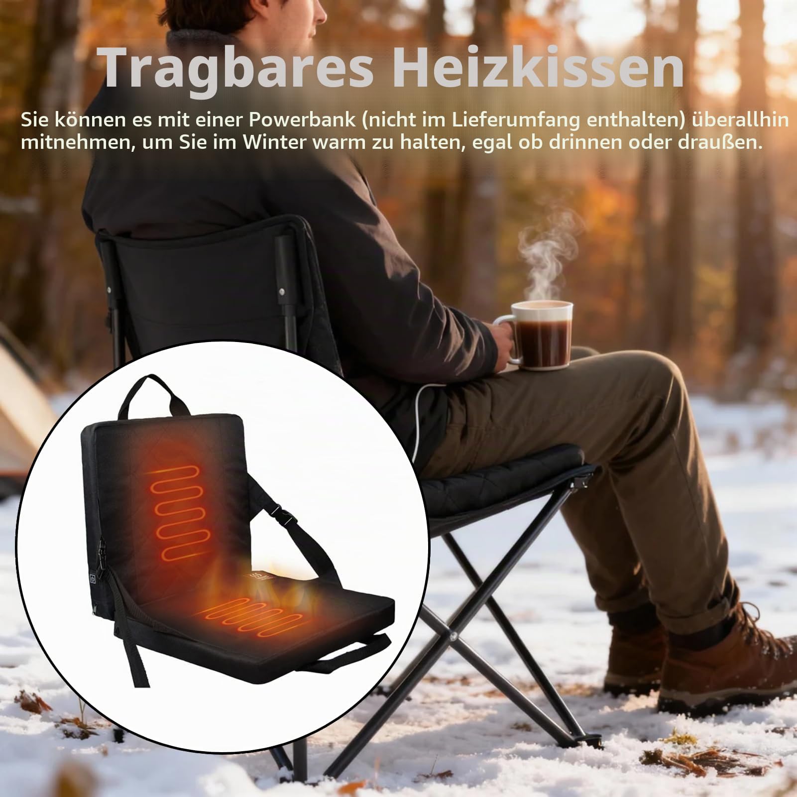 Jeffergarden Beheiztes Sitzkissen, Faltbar, Memory-Schaum, USB-Akku