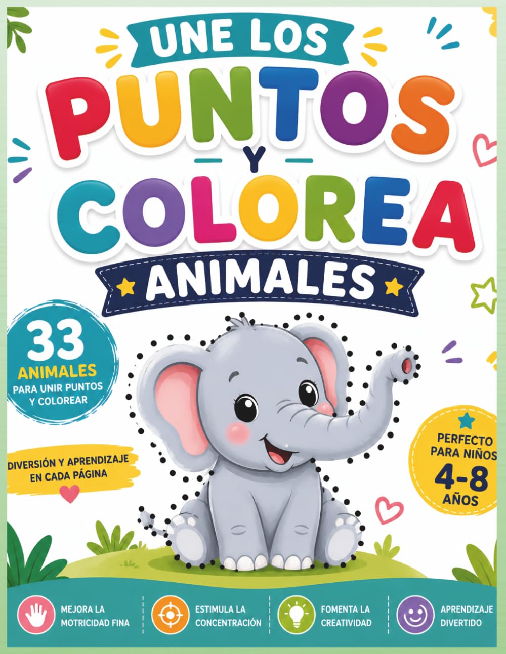 33 animales para Unir Puntos y Colorear: Descubre, colorea y escribe el nombre de cada animal | Actividades divertidas para niños de 3 a 8 años