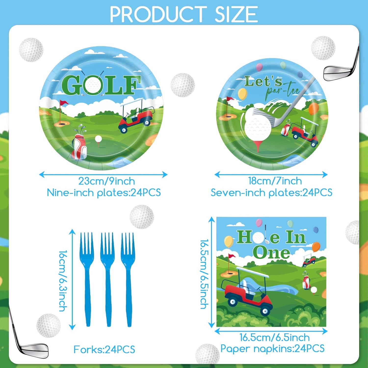 Golf Party Decorations, Golf Birthday Party Decorations with Golf Plates, 96Pcs Hole in One Birthday Decorations with Golf Party Plates and Napkins, Serves 24 - Image 2