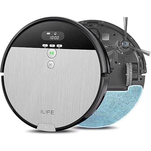ILIFE V8s Robot Vacuum and Mop Combo, Big 750ml Dustbin, Enhanced Suction Inlet, Zigzag Cleaning Path, LCD Display, Schedule, Self-Charging Robot Vacuum Cleaner, Ideal for Hard Floor and Pet Hair.