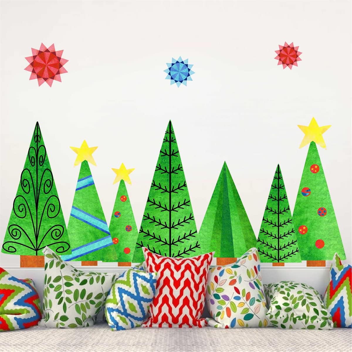 Autocollant en vinyle pour décoration de la maison avec motifs arbres et paysages de Noël