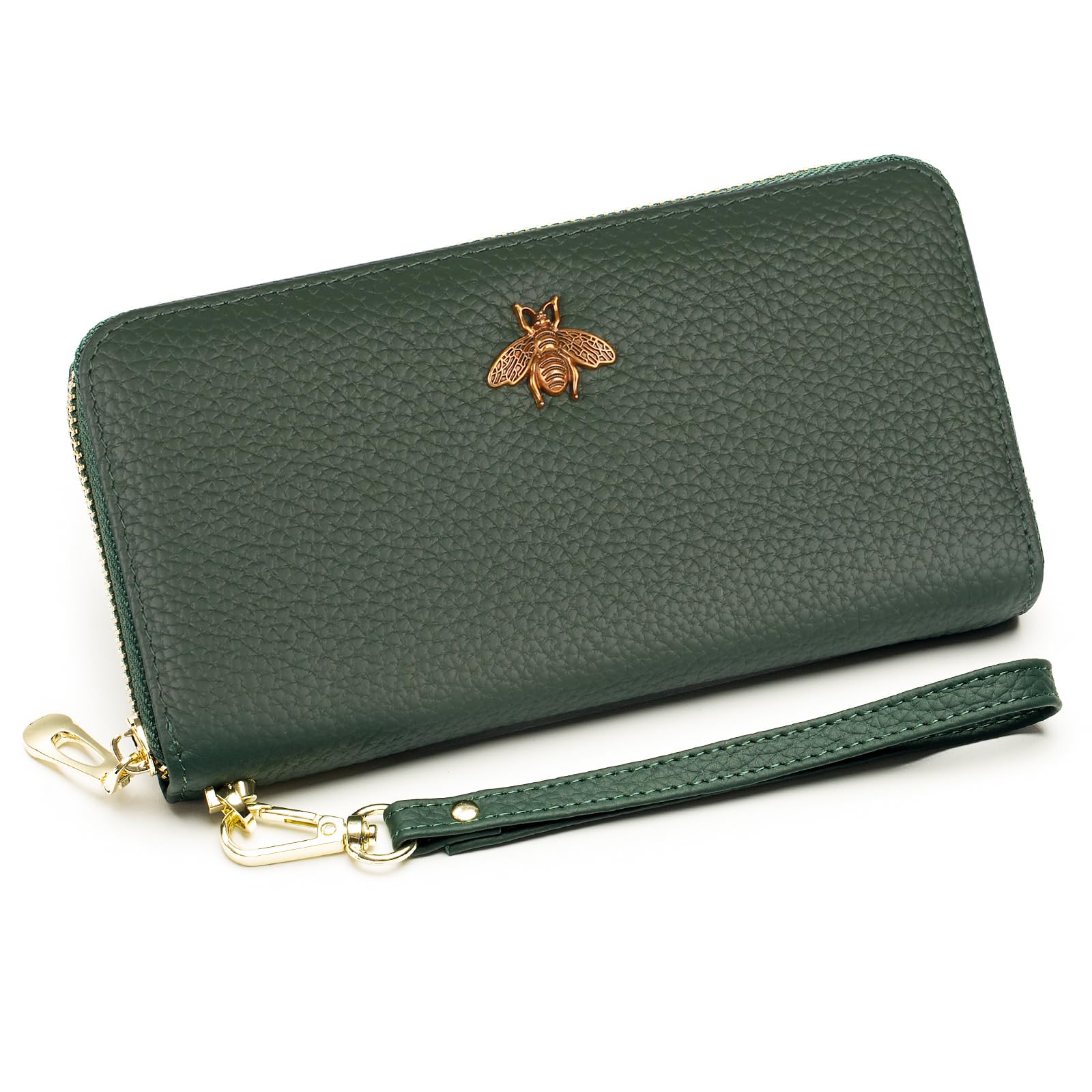imeetu Leather Wristlet Purse for Women with Credit Card Holder, Zip Coin Pocket & Wrist Strap(Green)