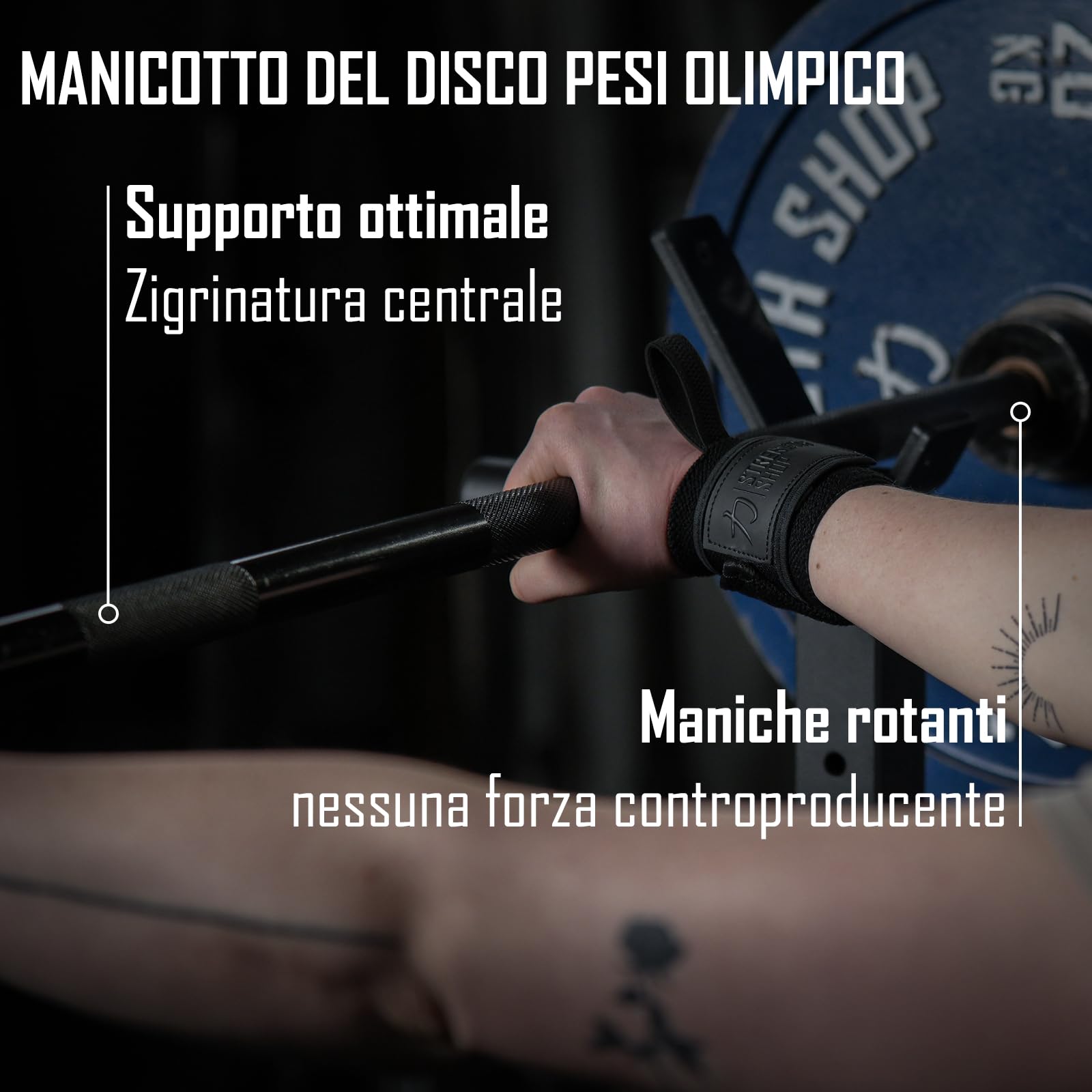 Strength Shop bilanciere olimpico 20 kg, lunghezza 220cm, diametro 28mm, bilanciere palestra in acciaio con attacco per dischi da 50mm, bilancere 20kg perfetto per squat, sollevamento pesi, ecc.