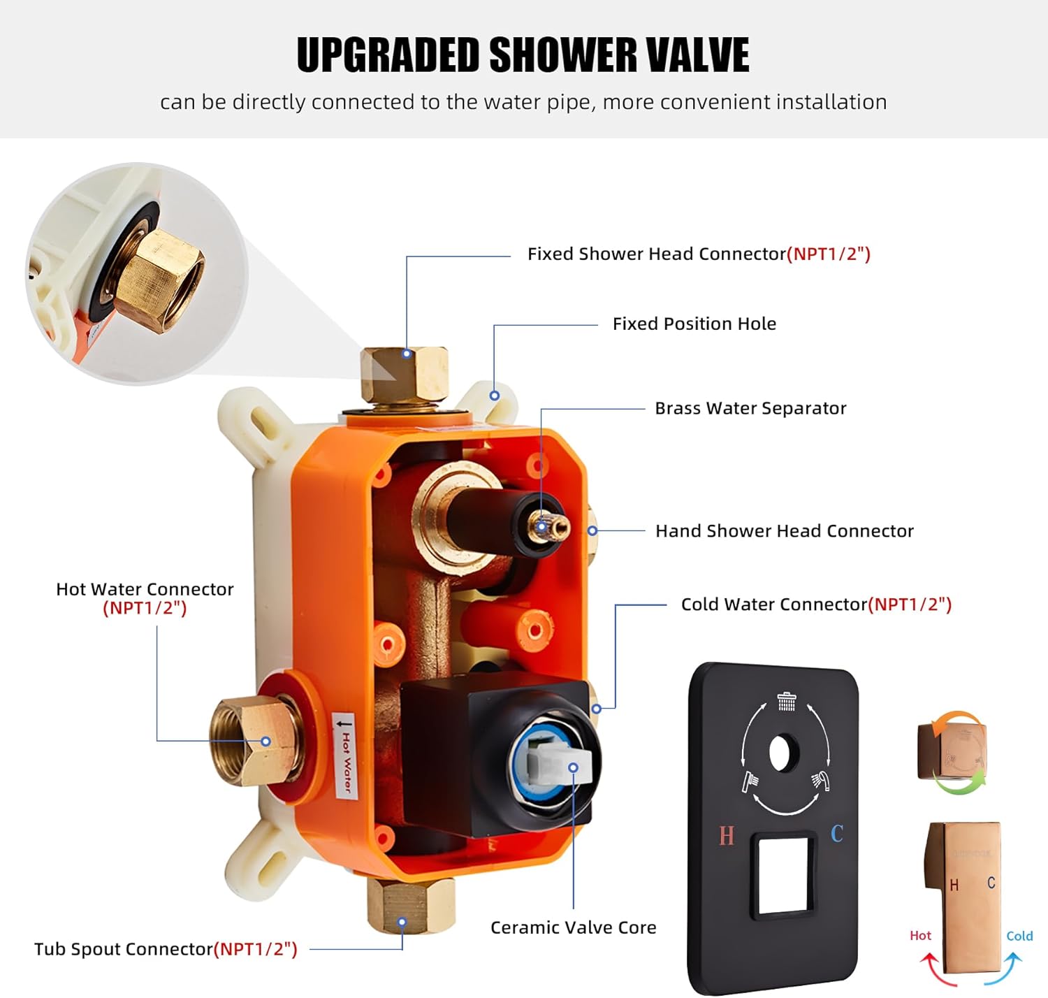 Shower Faucet Set Complete with Tub Spout Matte Black and Rose Gold Shower System with 10 inch Rainfall Shower Head and Handheld Shower Rain Shower Combo for Bathroom Wall Mounted