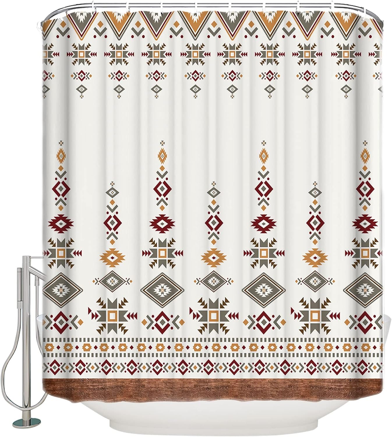 Southwest Geometric Shower Curtain, Stall Shower Curtains for Bathroom/Bathtub, Western Boho Beige Grey Retro Wooden Waterproof Fabric Shower Curtain Set with 12 Hooks, 60" x 72"