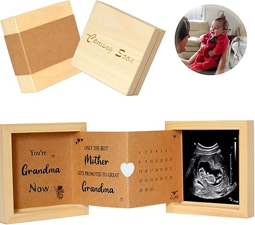 YiLiiod Anuncios de embarazo bonita decoración de guardería, foto de sonograma, ideas delicadas para anuncio de bebé, caja de recuerdos de madera,