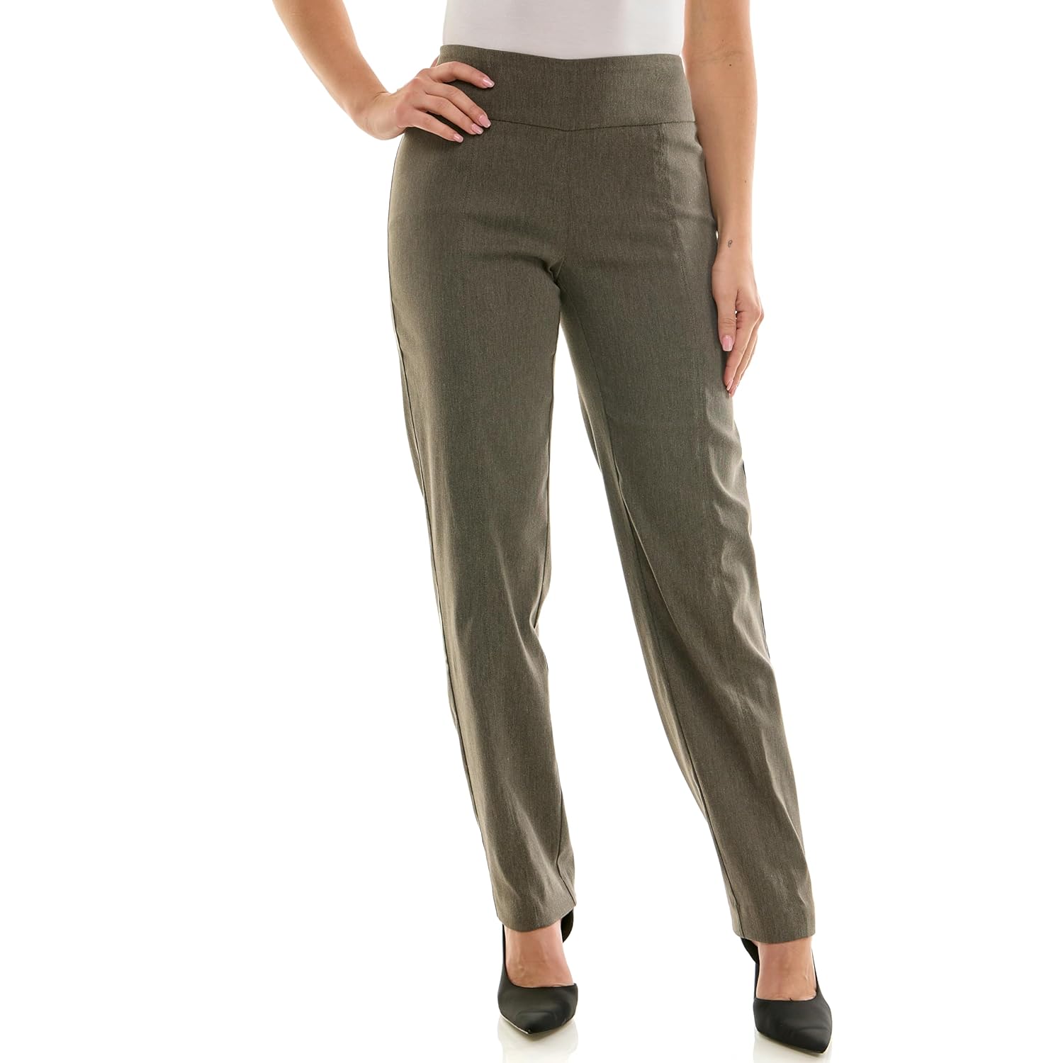 Zac Rachel Womens Millennium Fabric - Slim Leg Pull-On Pant Heathered Dark Brown 16