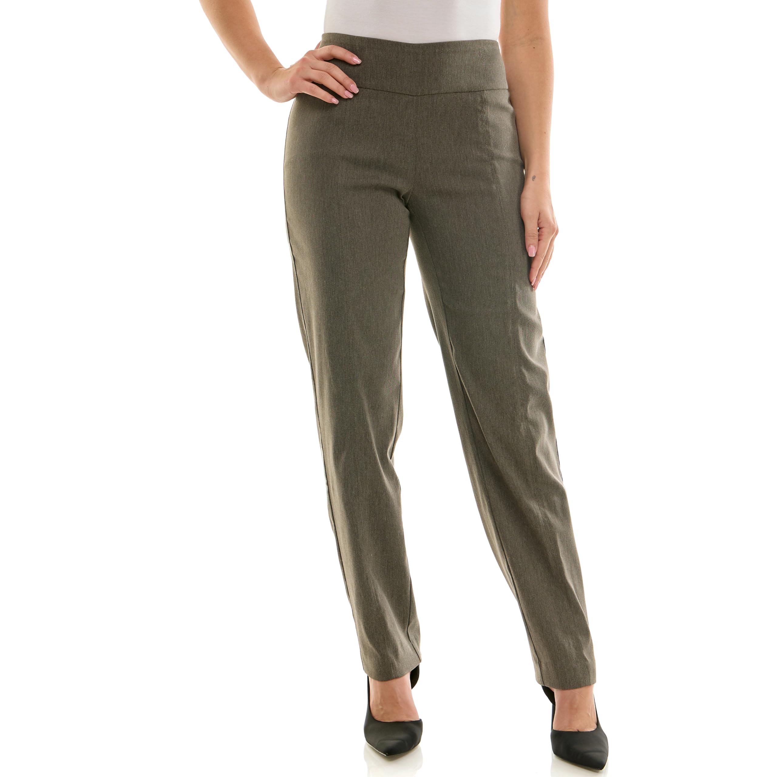 Zac Rachel Womens Millennium Fabric - Slim Leg Pull-On Pant Heathered Dark Brown 16W