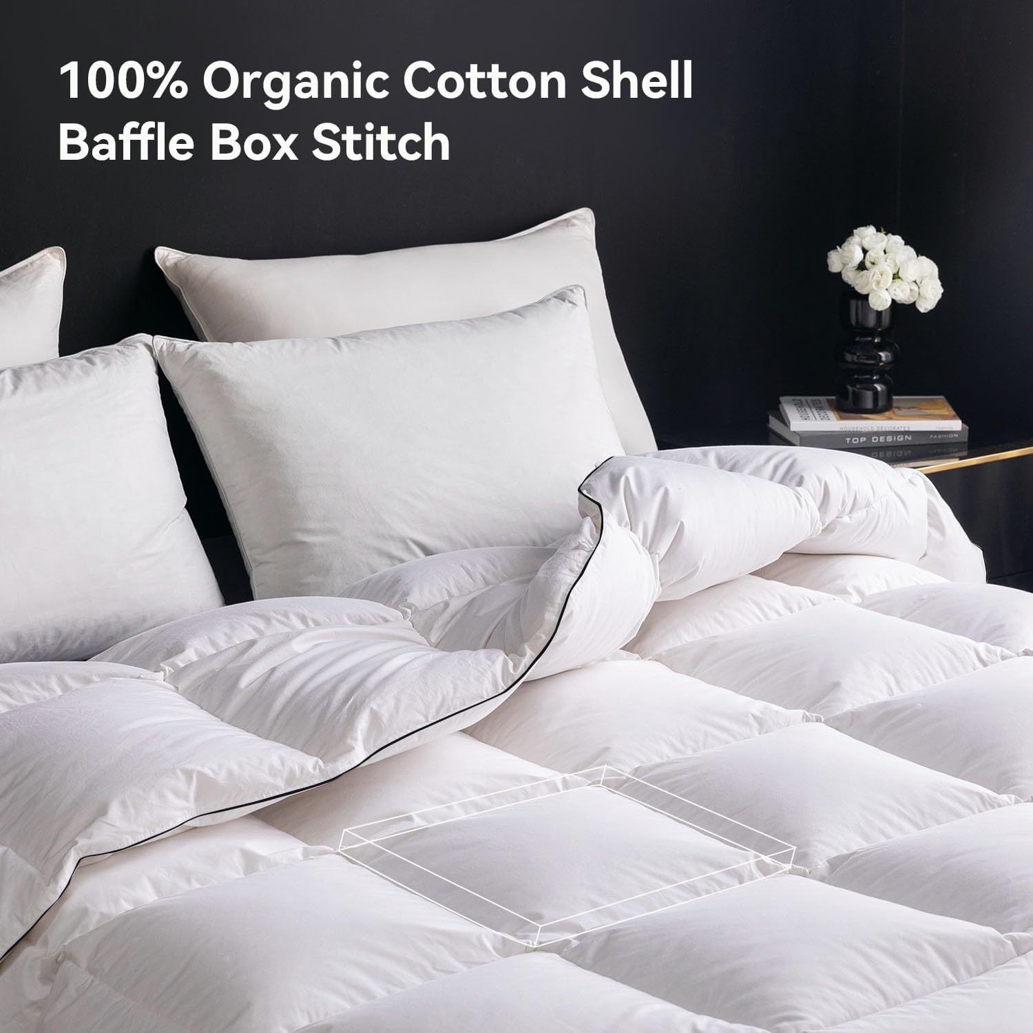 Ousidan Goose Feather Down Fiber Comforter King Size,100% Organic Cotton Duvet Insert,All-Season Luxury Duvet Insert with Baffle Box Design, 700+Fill Power Hotel Collection Bedding Comforter