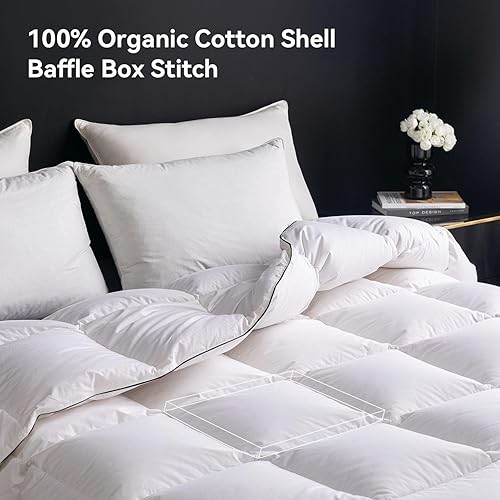 Miniatura 3 de Ousidan - Edredón de plumas de ganso de fibra de plumón tamaño California King, 100% algodón orgánico, inserto para edredón, ropa de cama de lujo