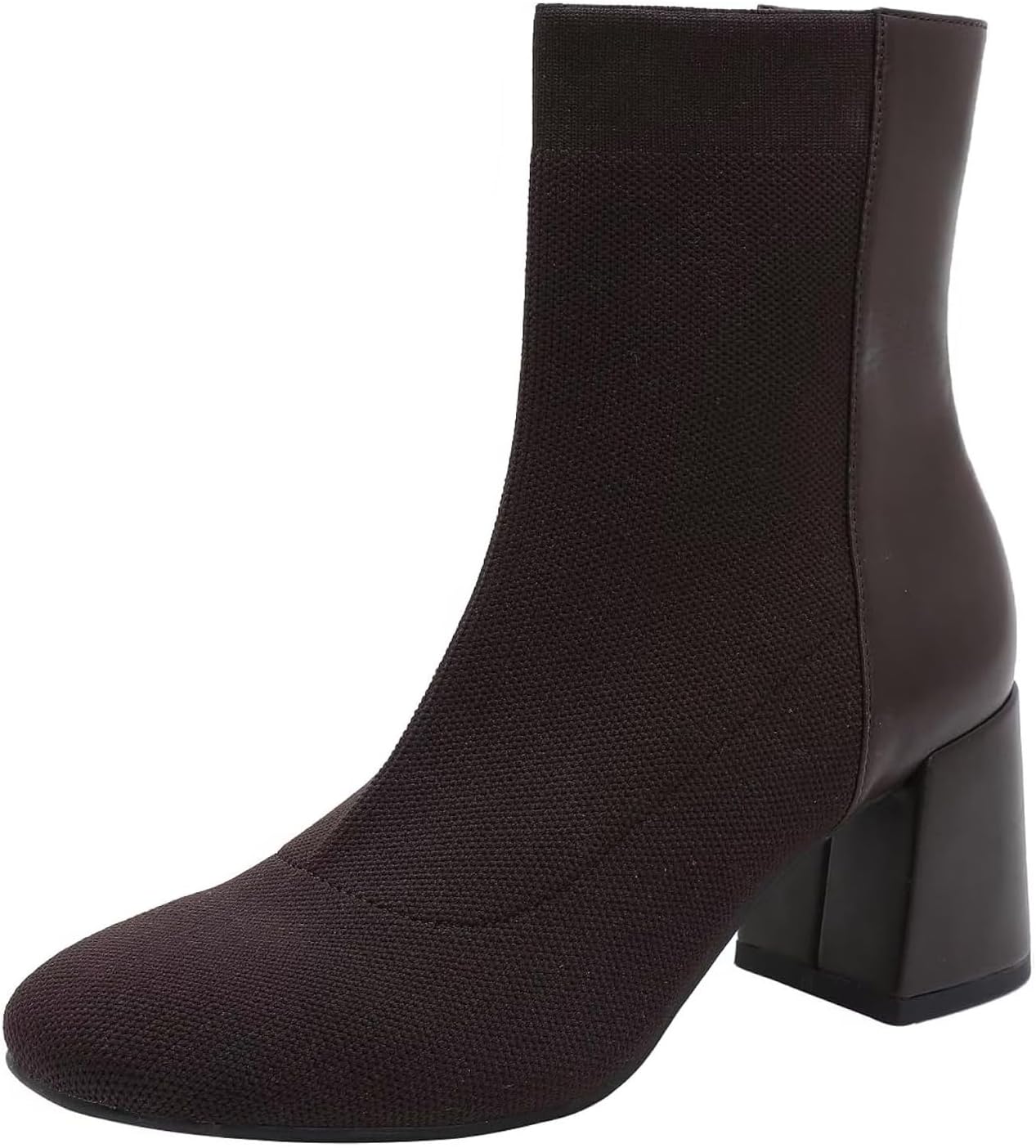 Women's Stretchy Fabric Block Heel Ankle Boots 2.5" High Heel Square Toe Booties, Elegant All-Season Footwear