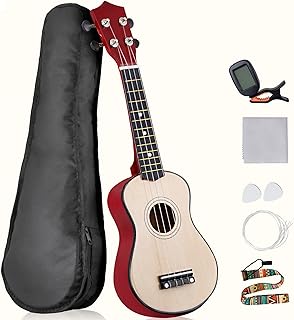 Smartxchoices 21" Soprano Ukulele for Beginners Adult Starters Student Music Lovers, Ukuleles Starter Kit with Gig Bag, w/Rainbow String, Spare Strings, Digital Tuner, Picks (Natural)
