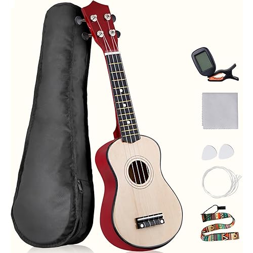 Smartxchoices 21" Soprano Ukulele for Beginners Adult Starters Student Music Lovers, Ukuleles Starter Kit with Gig Bag, w/Rainbow String, Spare Strings, Digital Tuner, Picks (Natural)