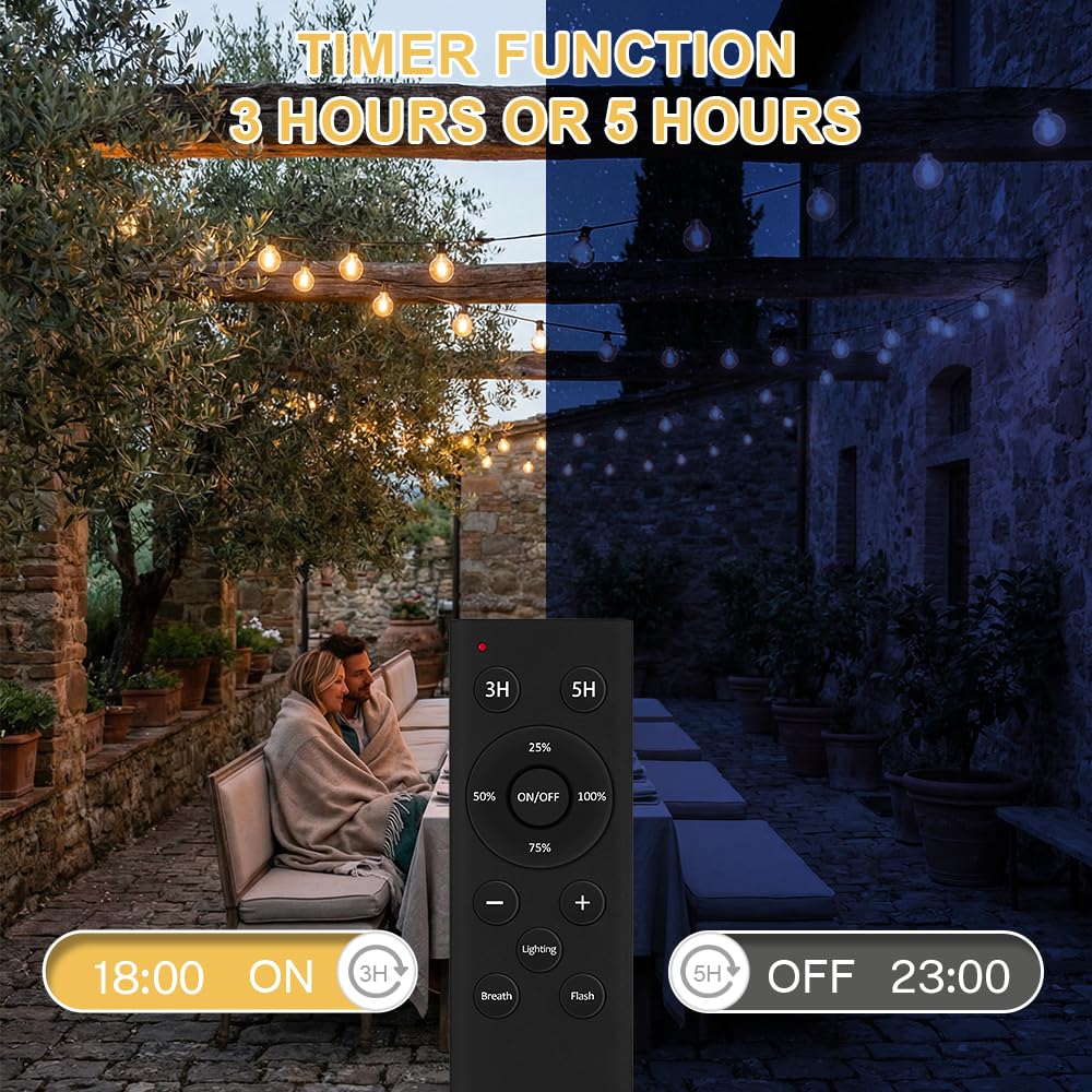 Lichterkette Außen Outdoor Strom LED - 60M Lichterketten Aussen Beleuchtung Wetterfest Dimmbar String Lights mit Fernbedienung für Garten Balkon Pavillon Party