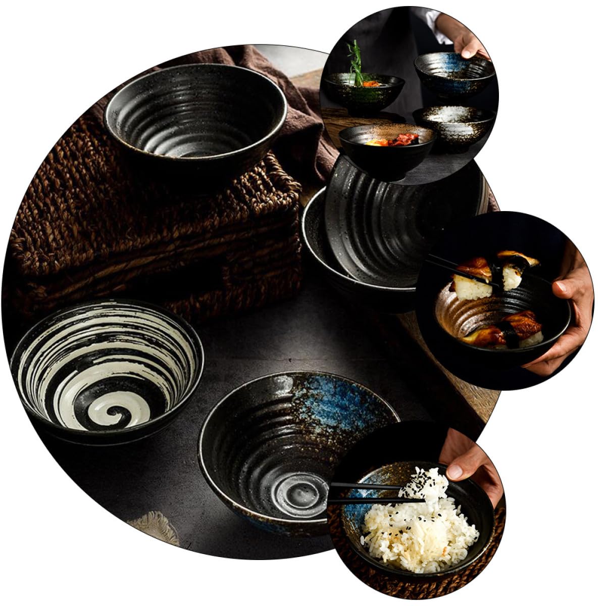 ABOOFAN Cuencos de Cerámica Juego de Surtidos Color Aleatorio Estilo Japonés Fácil de Limpiar y Apto para Comidas Frías o Calientes para Ramen y Sopa