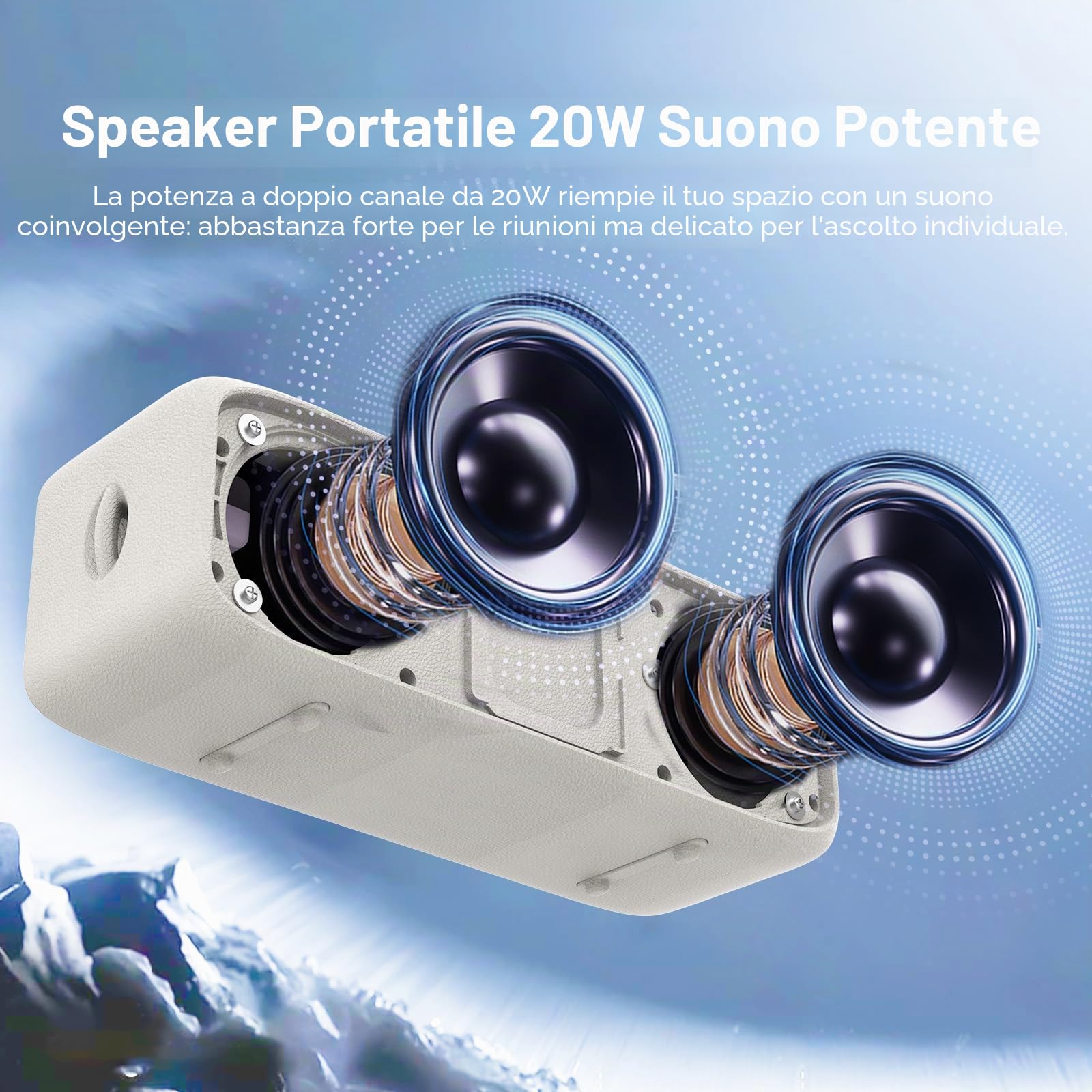 NOBIS Cassa Bluetooth 20W, Speaker Bluetooth Portatile Impermeabile IP68, Bluetooth 6.0, 24h di riproduzione, Supporto Assistente Vocale, TWS Stereo, Slot TF & AUX, per Casa e Esterno