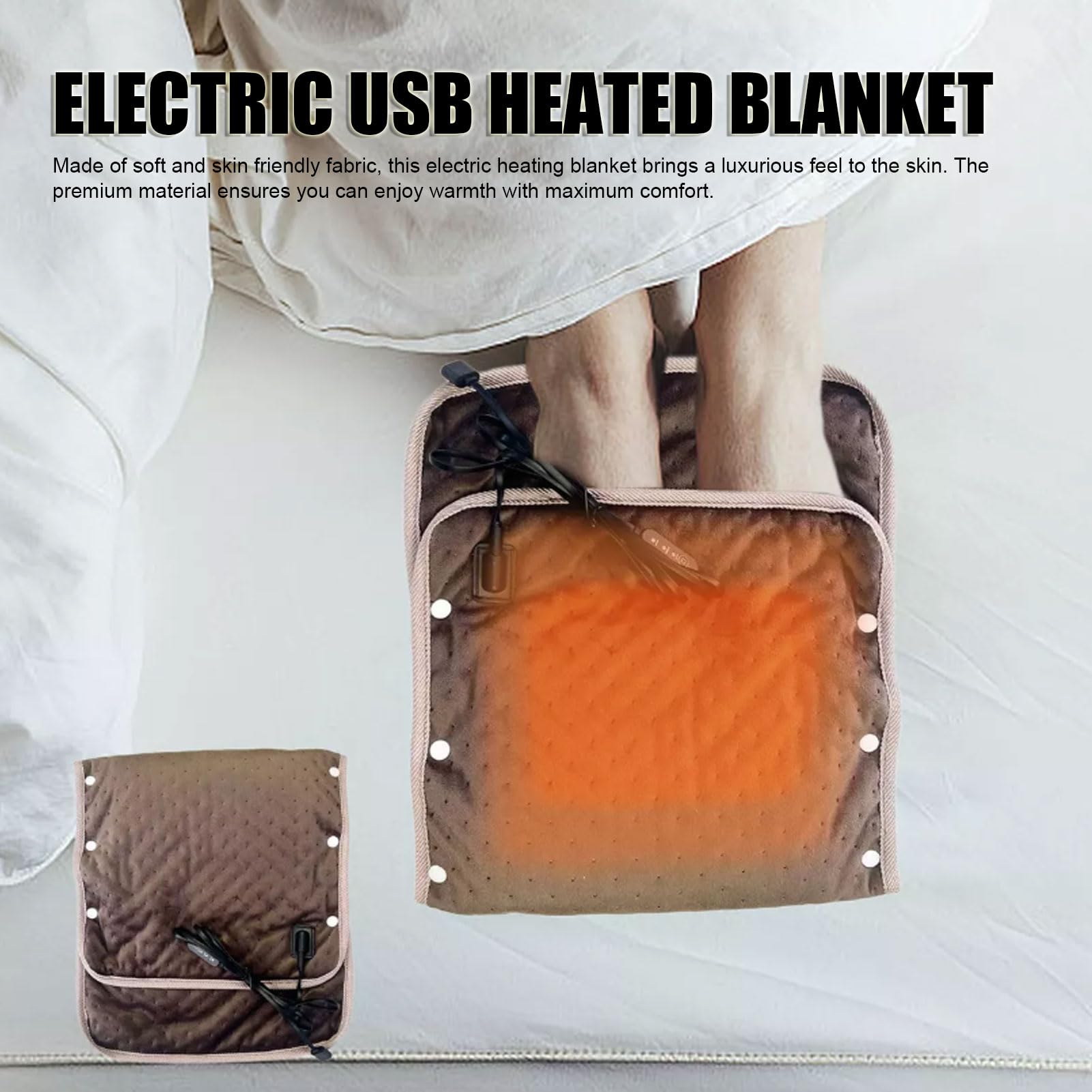 Asixxsix 2 in 1 Heating Pad and Foot Warmer, USB Heated Blanket Throw, Electric Heating Blanket with 3 Adjustable Temperature Settings for Home, Outdoor and Office Use, Portable and