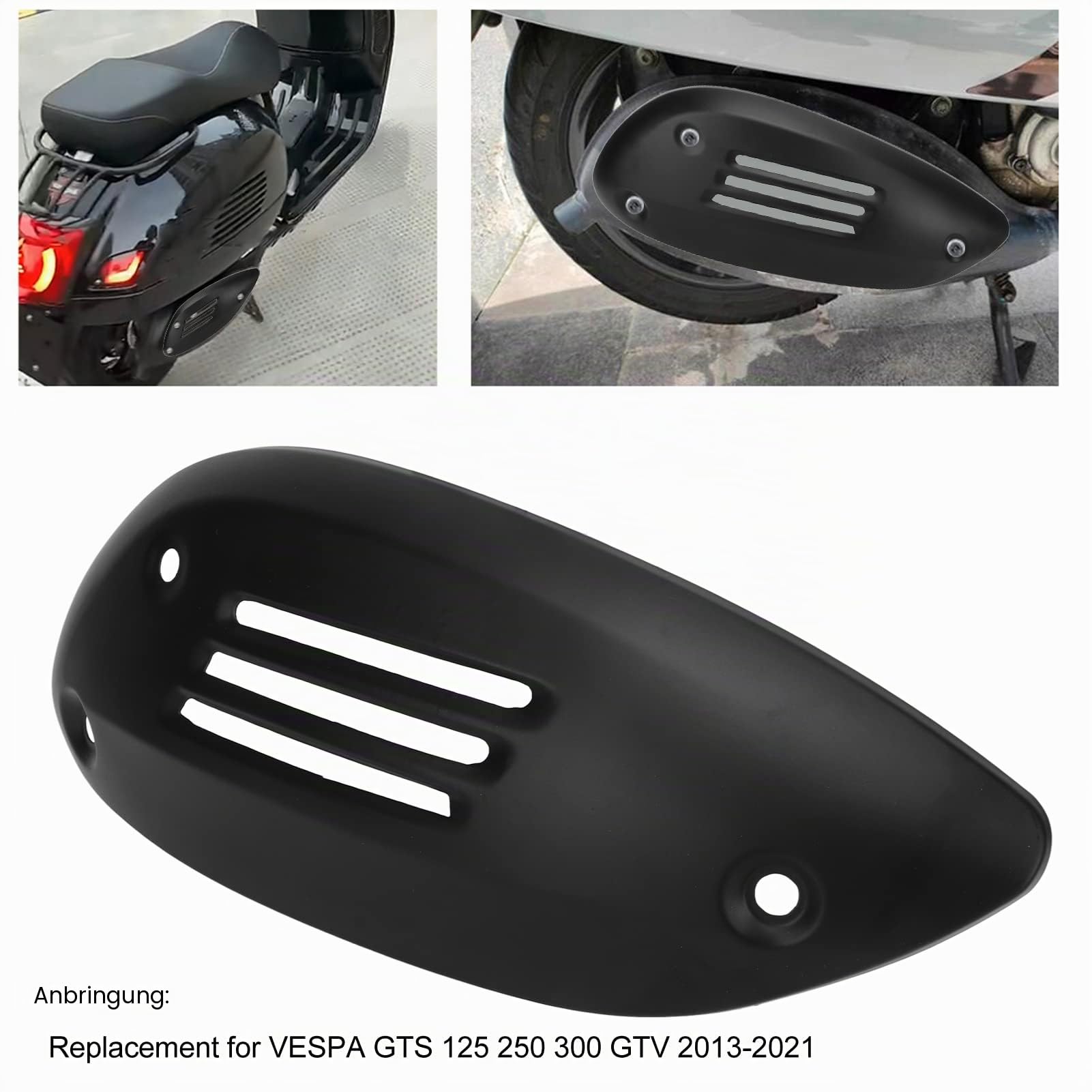 Auspuff-Hitzeschild für Vespa GTS 125 250 300 GTV 2013-2021, Motorrad-Auspuffrohrabdeckung, Edelstahl-Schalldämpfer-Hitzeschild-Gehäuseschutz, Ersatz für Vespa GTE (Schwarz)