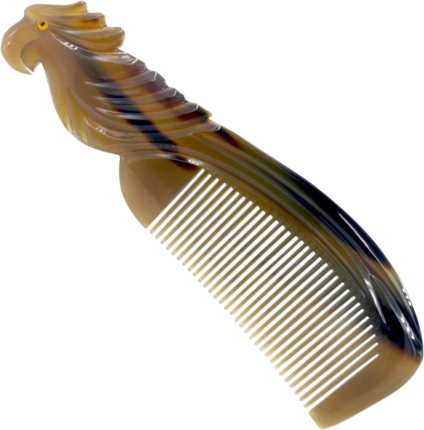 HONGLAYS Ox Horn Comb-Fine Parrot Engraving Hair Comb Anti-Static Comb-Vietnam Buffalo Horn Combs