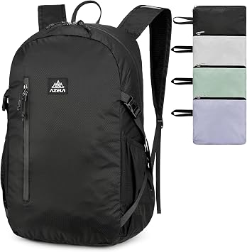 Nylon Folding Hiking Backpack for Women Men, 20L Lightweight Waterproof Packable Daypack with Reflective Strips for Traveling Daily Outdoor Sports, Black