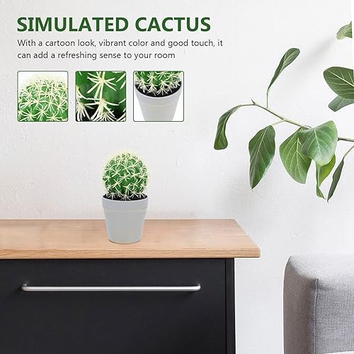 Miniatura 5 de HOMSFOU Cactus en maceta, adornos de oficina, plantas de interior para interiores, macetas pequeñas para interiores, bonsáis de imitación de cactus