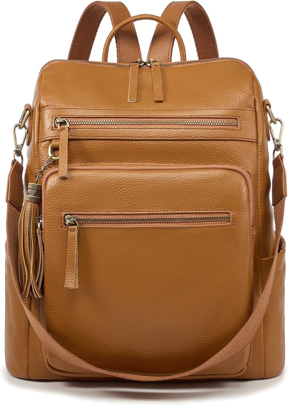 Genuine Leather Backpack Purse for Women Convertible Shoulder Bag with Multiple Pockets for Travel Work School（Light brown）