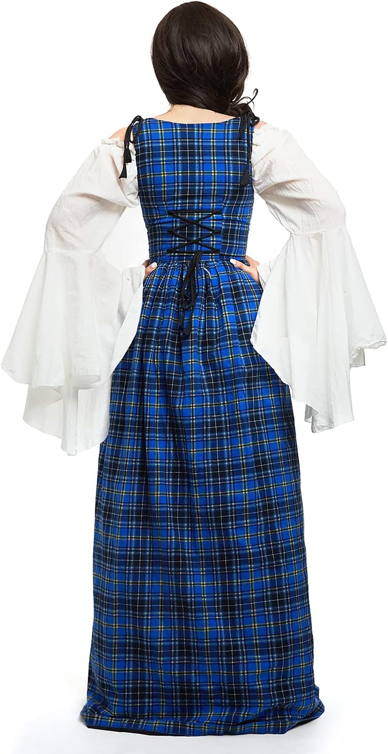 Mythic Renaissance Medieval Irish Costume Over Dress & White Chemise Set (S/M, Blue Tartan) : Clothing, Shoes & Jewelry