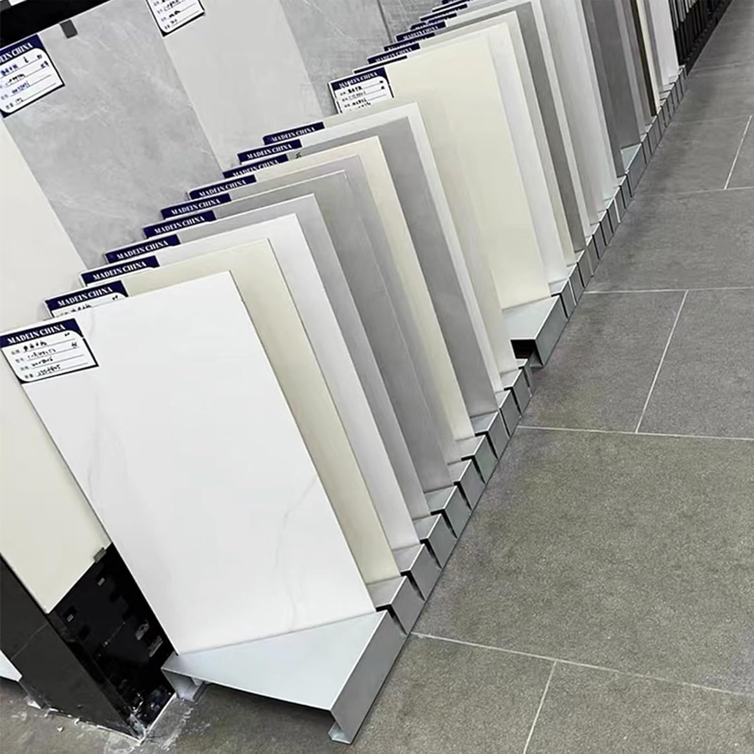 Floor Tile Display Rack, building material sample display rack,Vertical Stone And Floor Tile Sample Rack, Oblique Insertion Display Rack, Floor Standing Large Wooden Plate Display Stands(Color:White,S