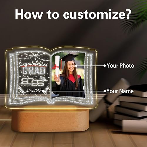 Miniatura 2 de Regalos de graduación personalizados luz nocturna con nombre de foto, lámpara LED de graduación personalizada 2026 para mujeres y hombres, regalos