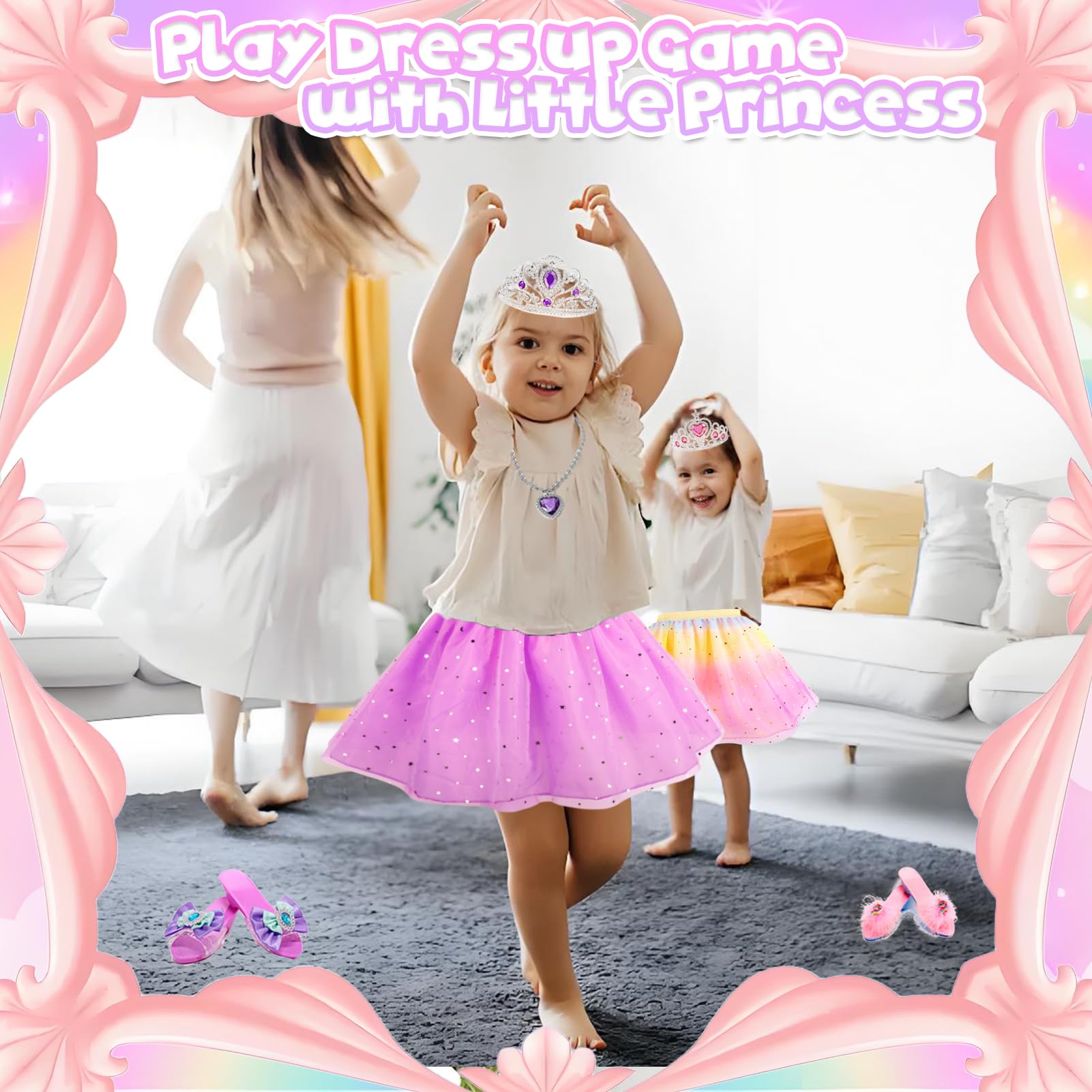 STAY GENT Chaussure Princesse Fille 3 Paires Chaussures 3 Couronne 3 Jupes Déguisement Jouet Princesse Accessoires Cadeau 2-6 Ans