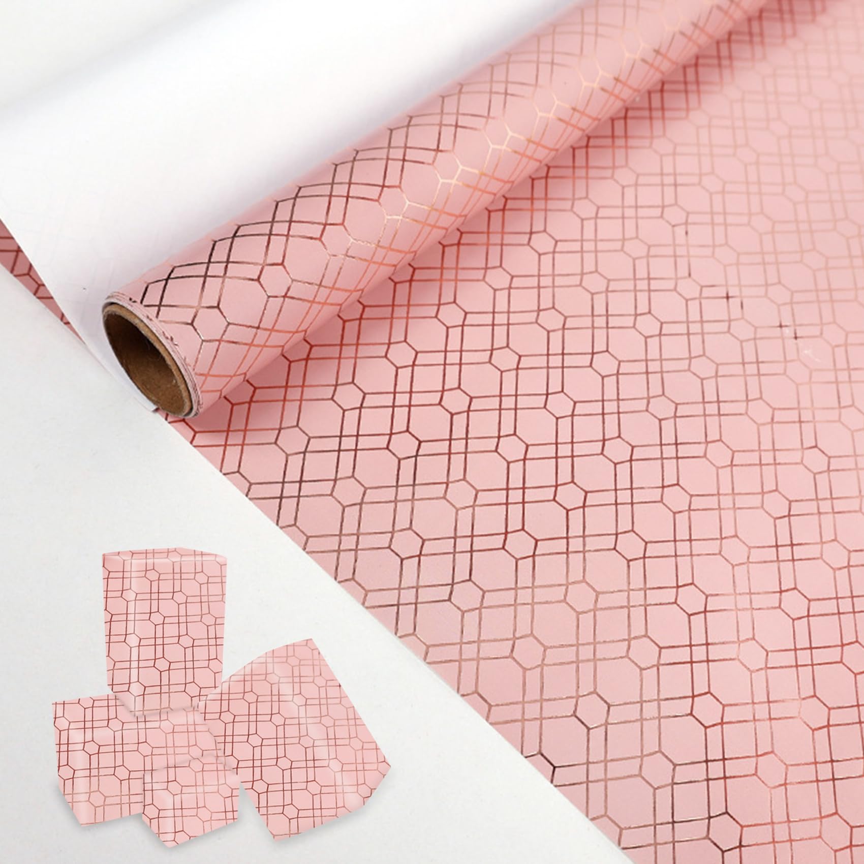Pink and Gold Wrapping Paper Roll 43cm× 3m, Luxury Birthday Wrapping Paper for Men, Birthday & Gift Wrap