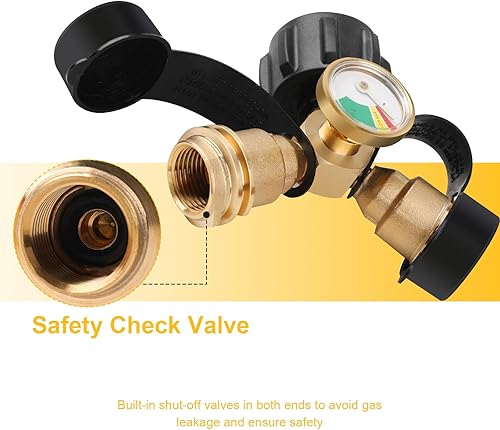 Miniatura 2 de FEITON Divisor universal de tanque de propano con calibre, adaptador de gas LP de 2 vías con indicador de nivel de gas para parrillas de barbacoa,