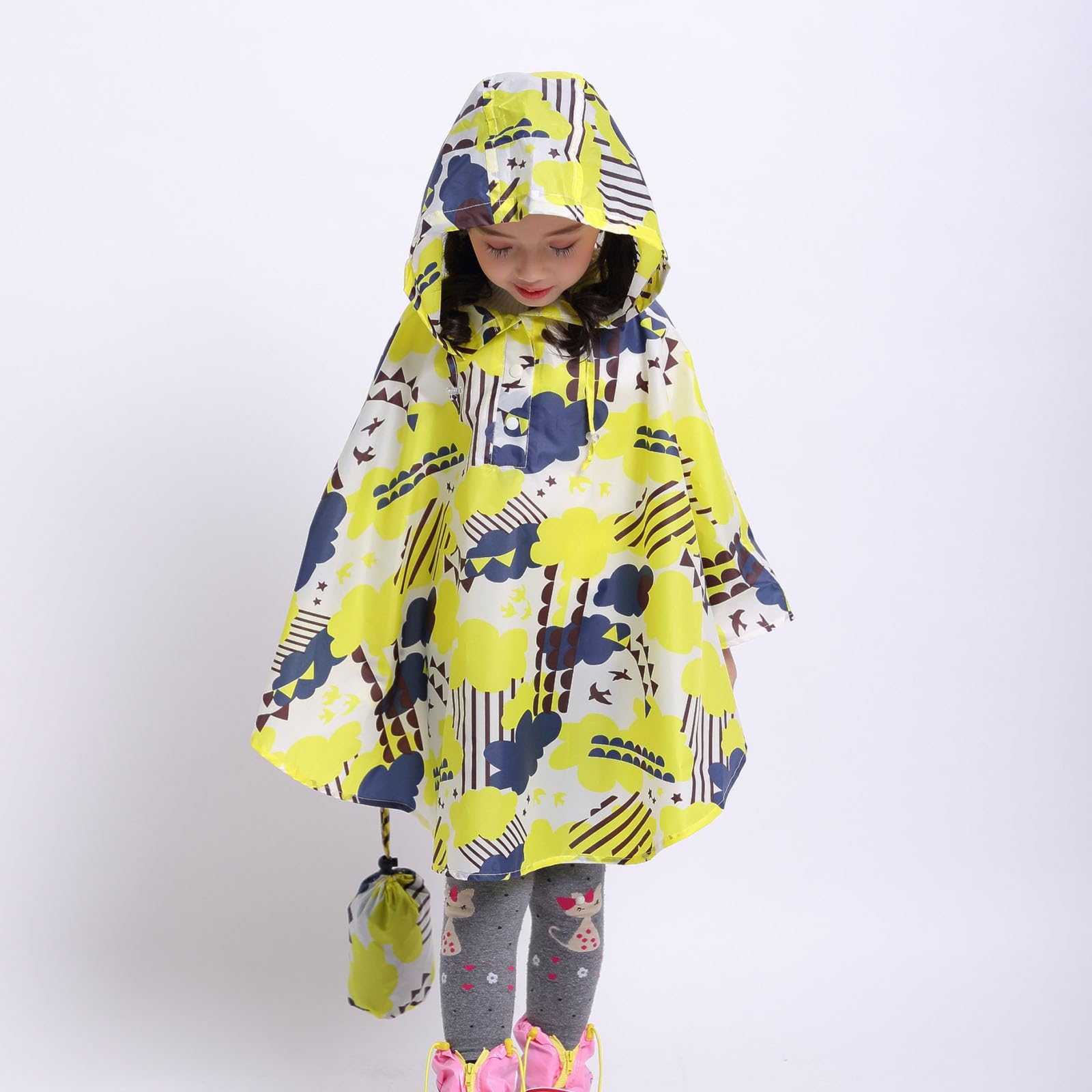 Cape Pluie Enfant, Imperméable pour Jeunes Filles Pluie Veste Enfant Mode Poncho à Capuche léger pour activités extérieures et Jeux sous la Pluie avec Motifs animés Amusants