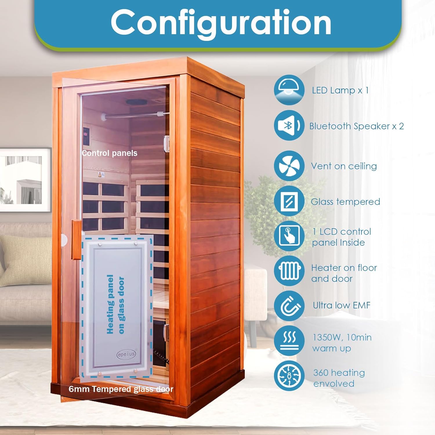 Saunas 906Mini Far Infrared Sauna, Indoor Wooden Dry Sauna (Red Cedar, 1 Person Mini Size 360 Envolved)